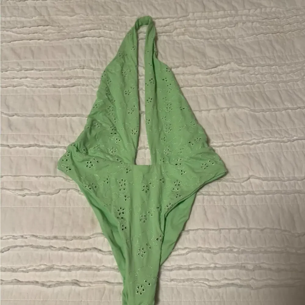 Frankie's Bikinis Roma Light Green Halter One Piece Swimsuit